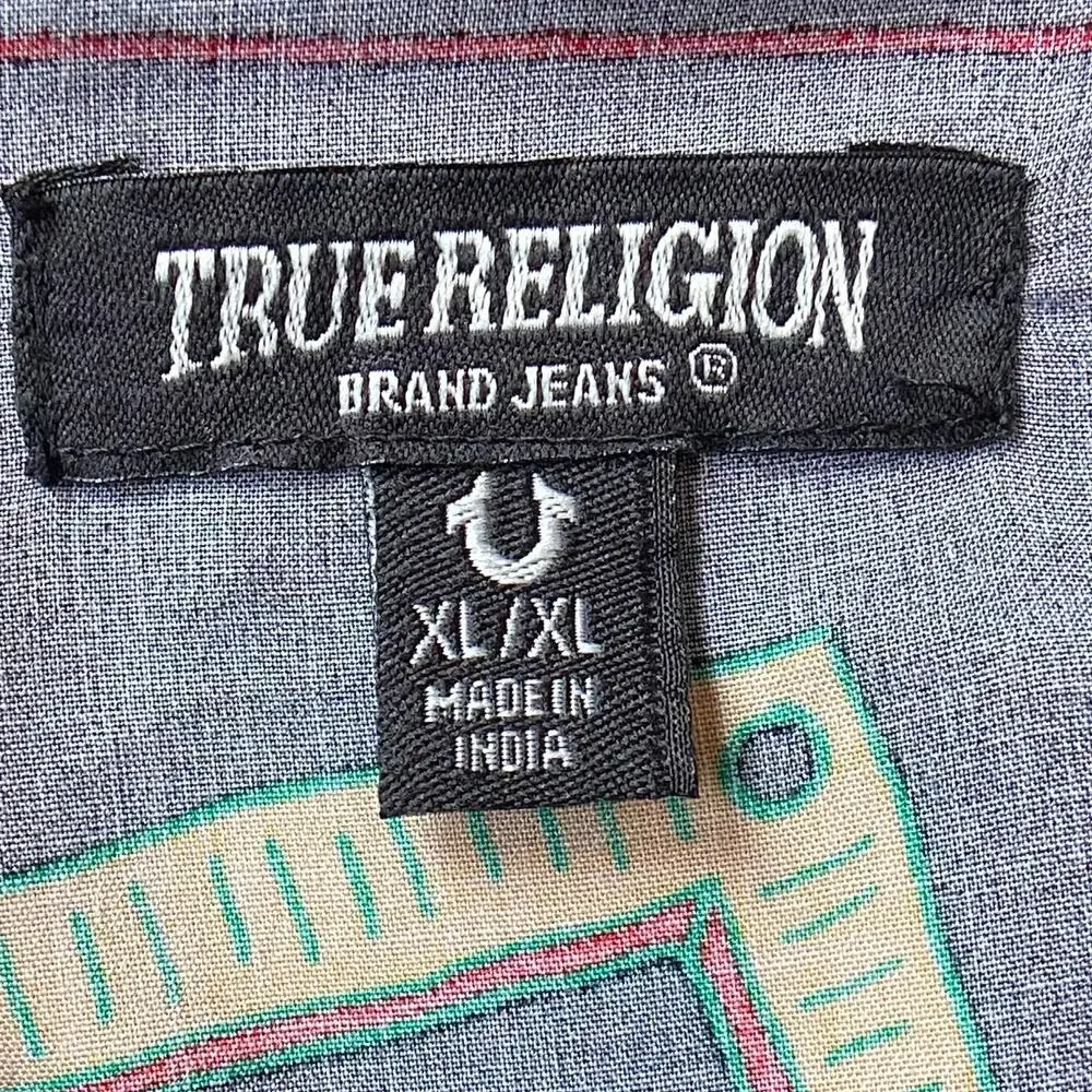 True Religion Resort Print Camp Collar Button Up Shirt Black